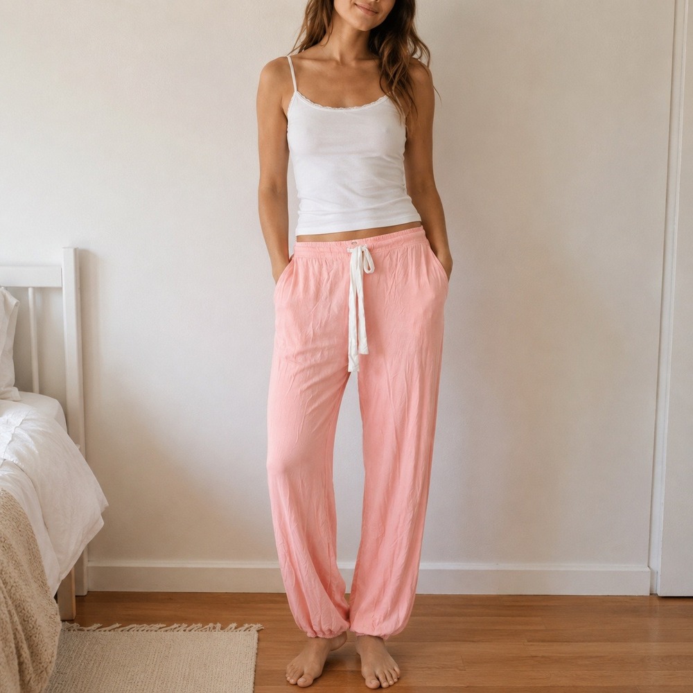 Eberjey Women Pants Medium Pink Drawstring Jogger Modal Spandex Lounge Sleepwear
